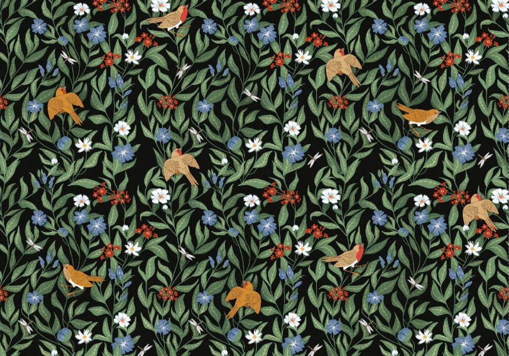 Фотообои на стену - минимализм, с цветами, с листьями, с птицами, на черном фоне, зеленая