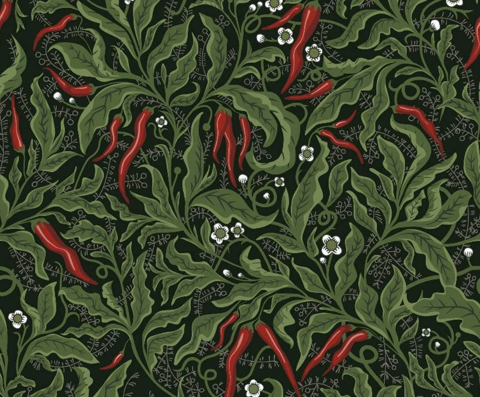 Фотообои на стену - минимализм, с листьями, перцы, зеленая, красная, черные