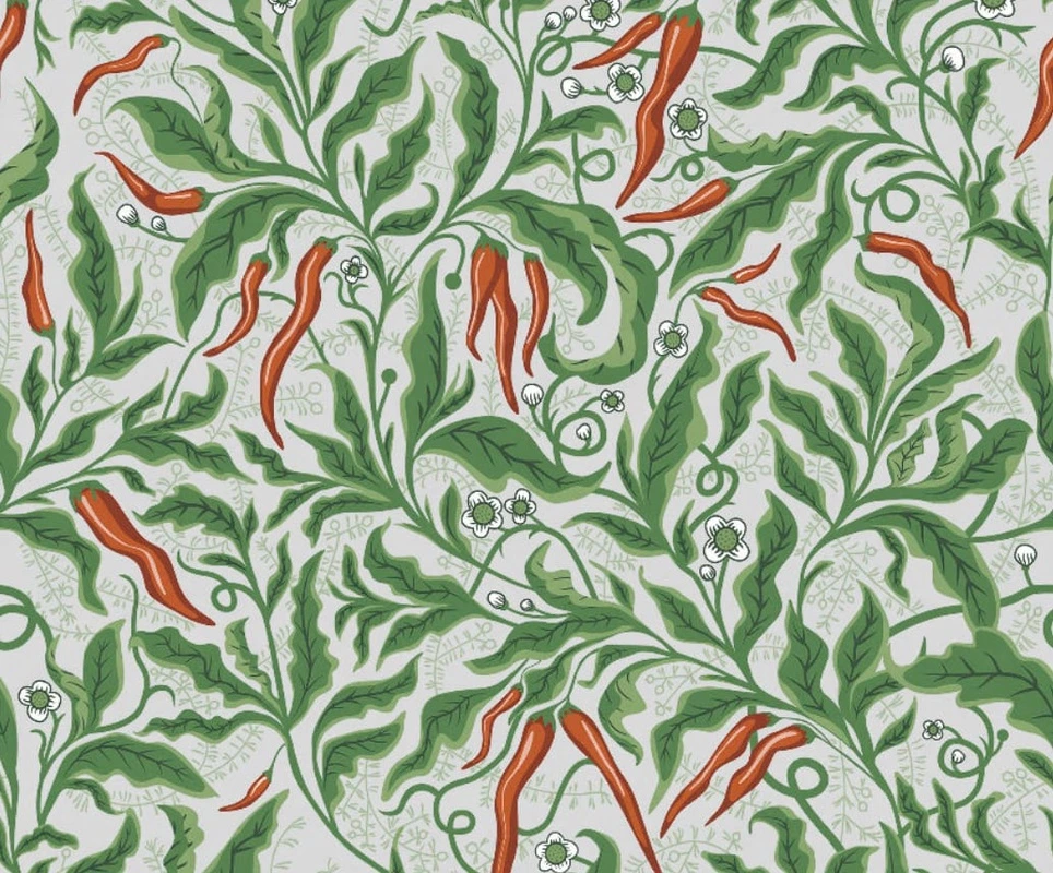 Фотообои на стену - минимализм, с листьями, перцы, зеленая, красная, белая