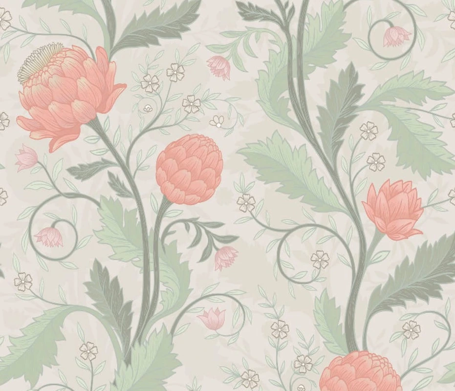 Фотообои на стену - минимализм, с листьями, с цветами, зеленая, розовая, светлая, светло зеленая