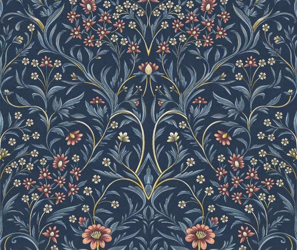 Фотообои и фрески на стену - минимализм, узоры, с цветами, с листьями, синие