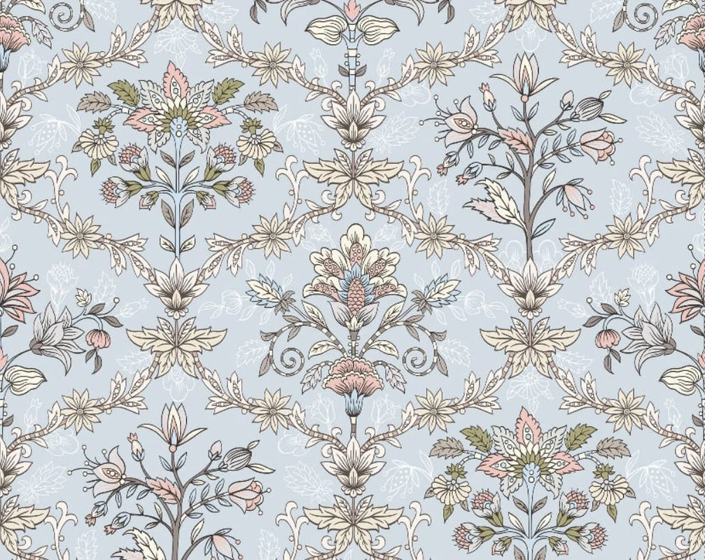 Фотообои и фрески на стену - минимализм, узоры, с цветами, с листьями, бежевая, голубая