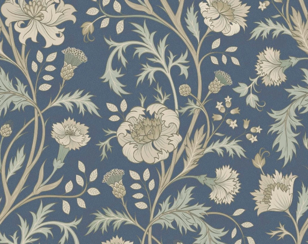 Фотообои на стену - минимализм, узоры, с цветами, с листьями, синий, бежевая, темная, на синем фоне