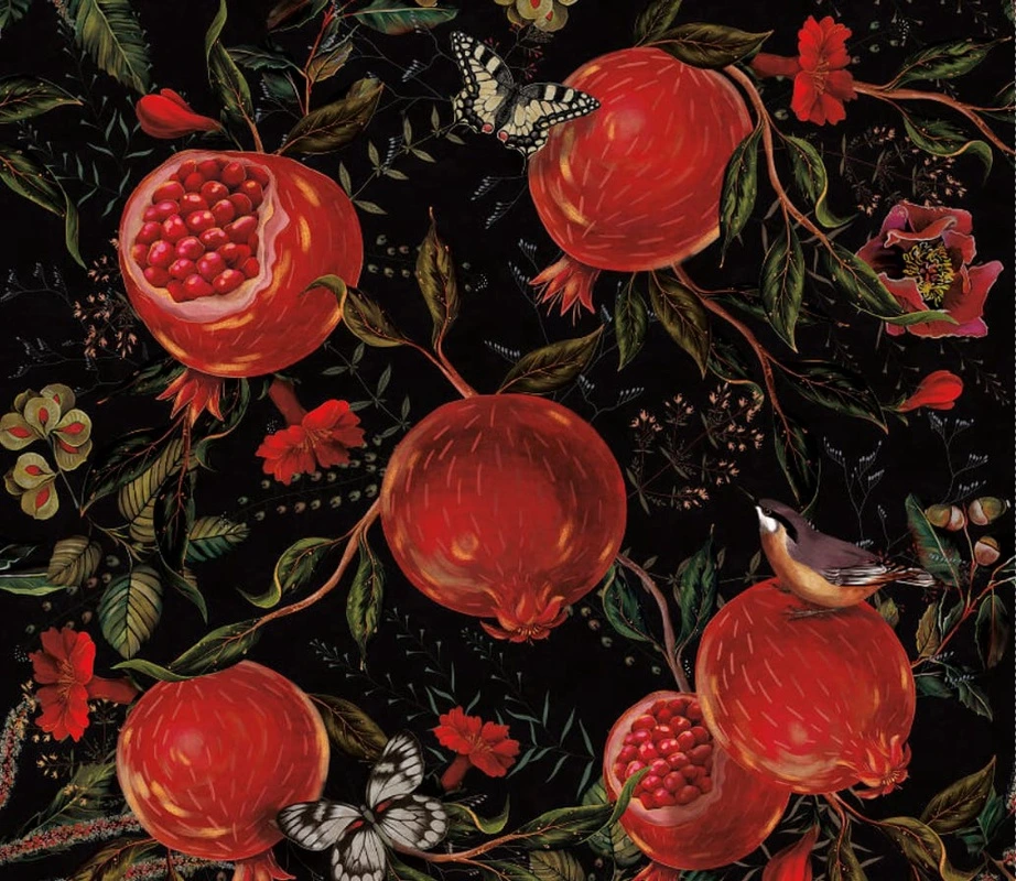 Фотообои и фрески на стену - цветы, с фруктами, гранат, черные, красная, темная