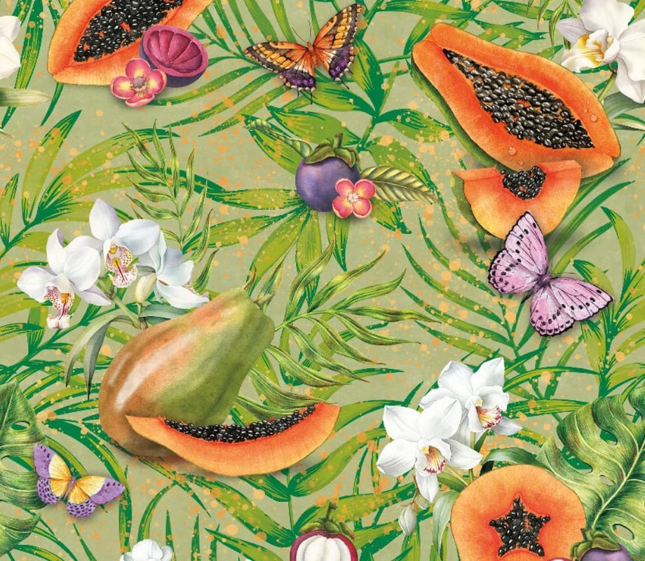 Фотообои на стену - цветы, с фруктами, папайя, зеленая, рыжий, с ягодами