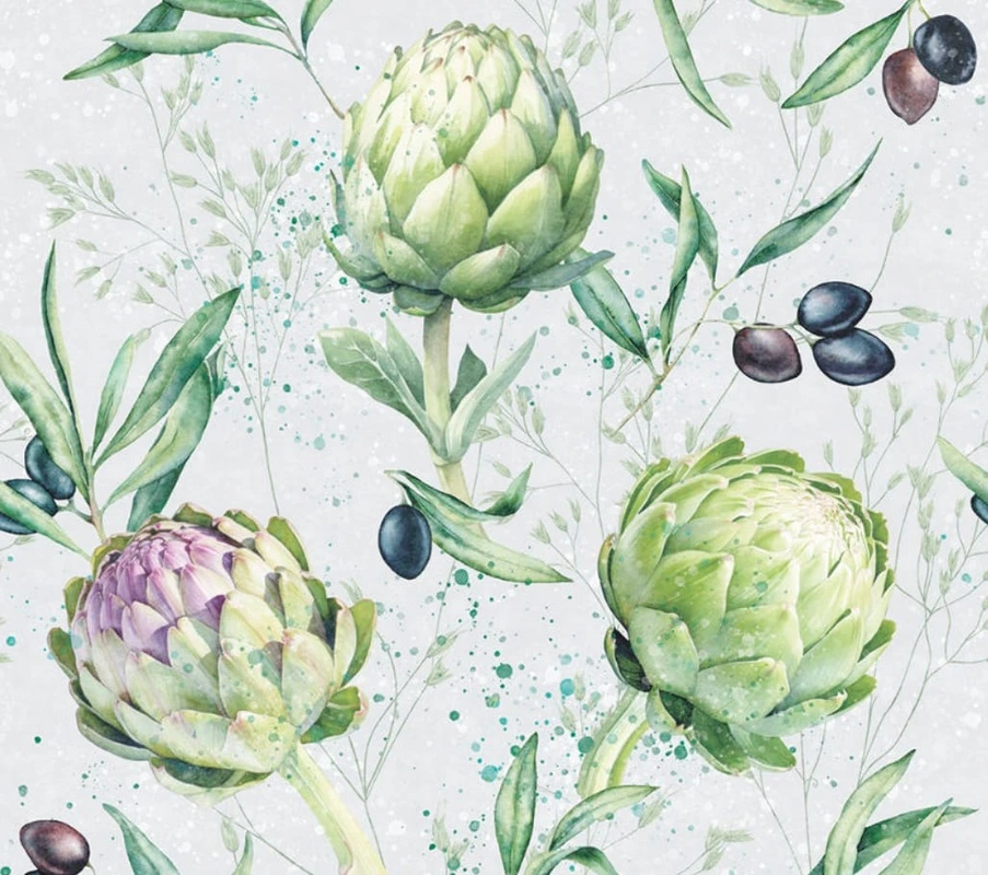 Фотообои и фрески на стену - цветы, с фруктами, ягоды фрукты обои, артишок, белые, голубая