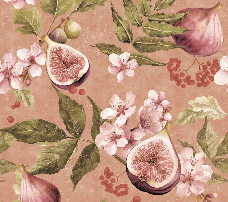 Фотообои и фрески на стену - цветы, с фруктами, ягоды фрукты обои, инжир, бежевая, розовая