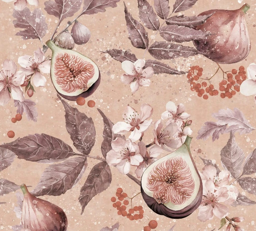 Фотообои и фрески на стену - цветы, с фруктами, ягоды фрукты обои, инжир, бежево-розовая, светлая