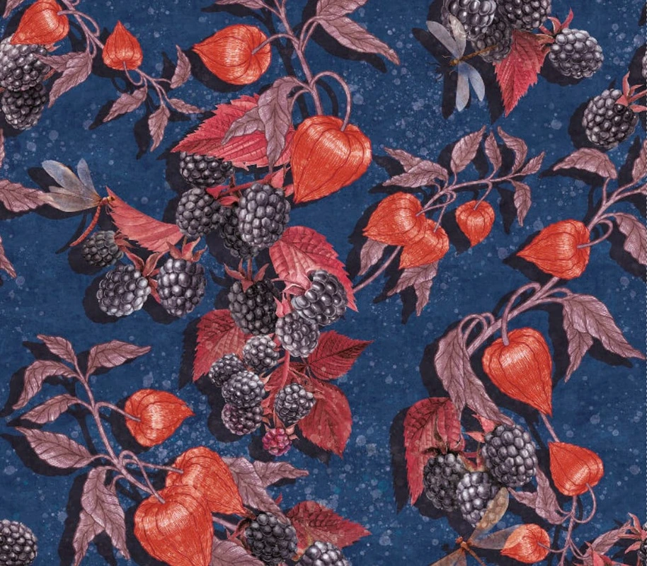 Фотообои на стену - цветы, с фруктами, ягоды фрукты обои, физалис, синий, красная