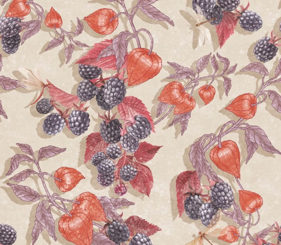 Фотообои и фрески на стену - цветы, с фруктами, ягоды фрукты обои, физалис, красная, на бежевом фоне