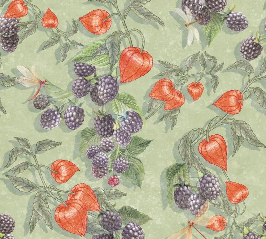 Фотообои и фрески на стену - цветы, с фруктами, ягоды фрукты обои, физалис, красные, зеленая, салатовая