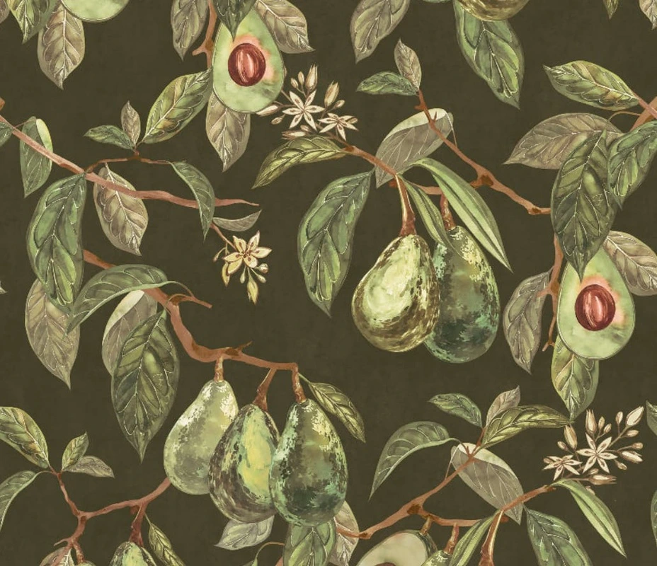 Фотообои и фрески на стену - цветы, листья, фрукты, овощи, авокадо, зеленая, черные, на черном фоне, с авокадо