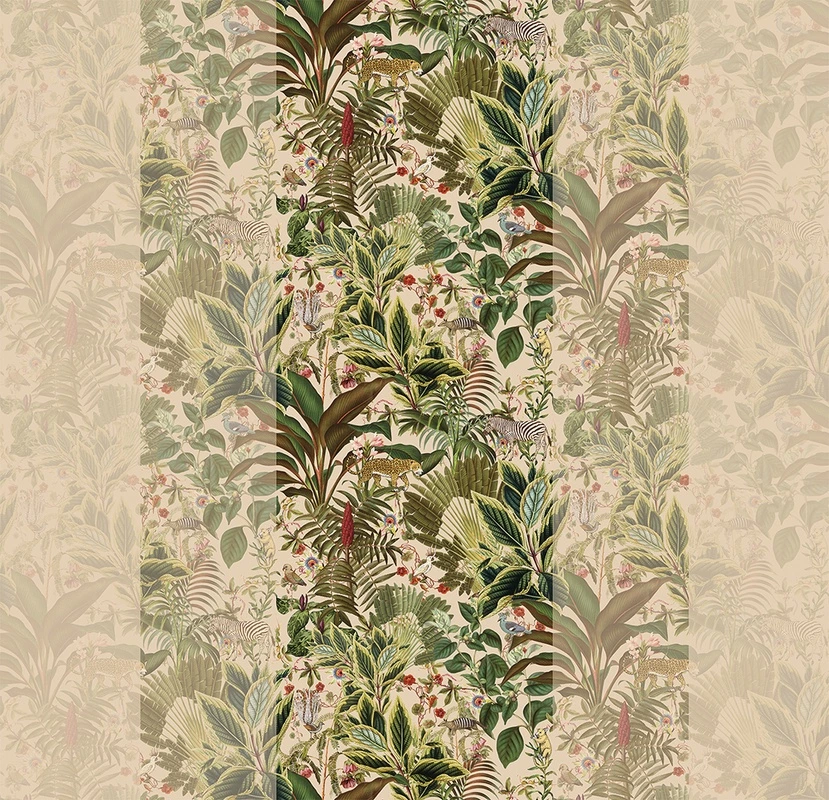 Фотообои и фрески на стену - джунгли, тропические растения, пальмовые листья, леопарды, зебры, экзотические цветы, зелень, животные, тропический орнамент, для гостиной, для спальни, африканский стиль, экзотика, природа