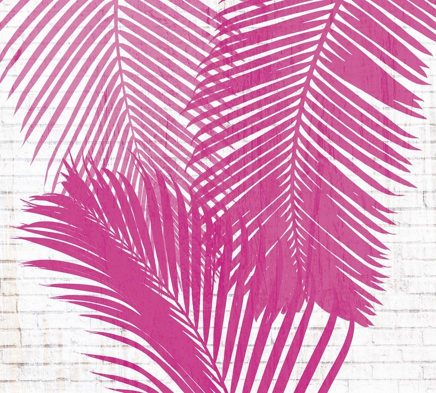 Фотообои на стену - пальмовые листья, розовый силуэт, тропический орнамент, белый фон, экзотика, лето, декоративный узор, минимализм, современный стиль, для гостиной, для спальни, для офиса, природа, расширяющие пространство