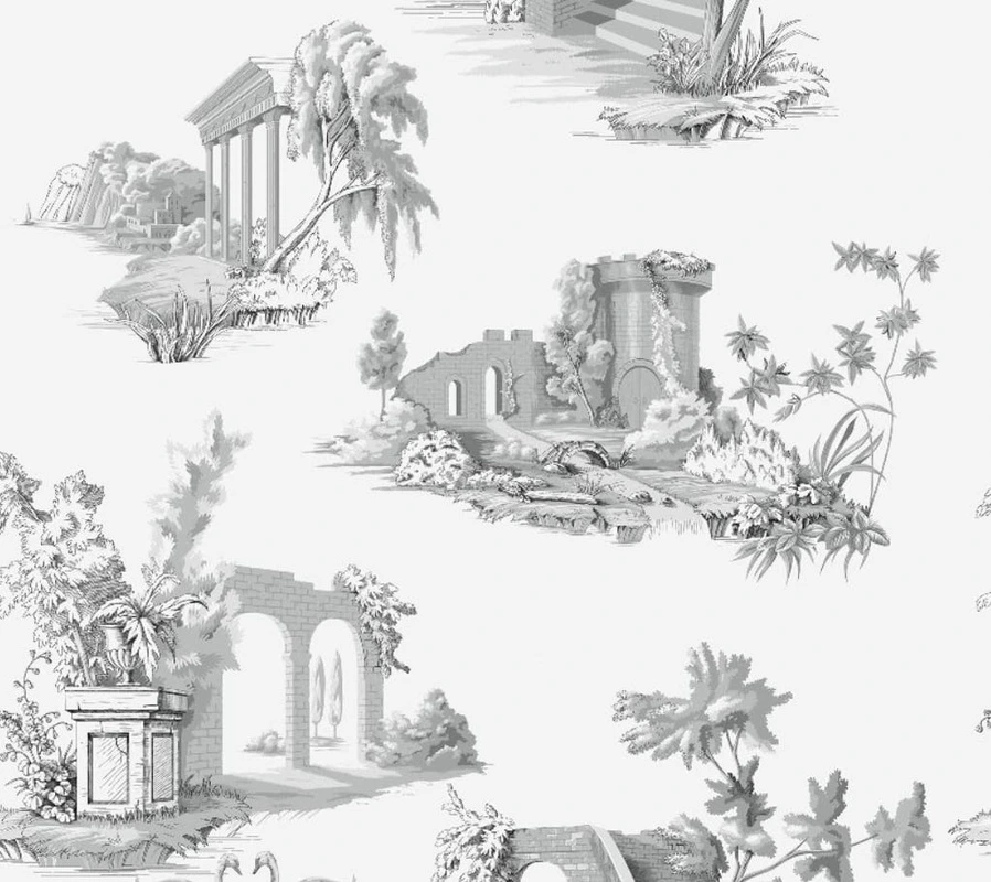 Фотообои на стену - графика, нежная, черно-белая, на белом фоне, самые древние, древних храмов, колонны