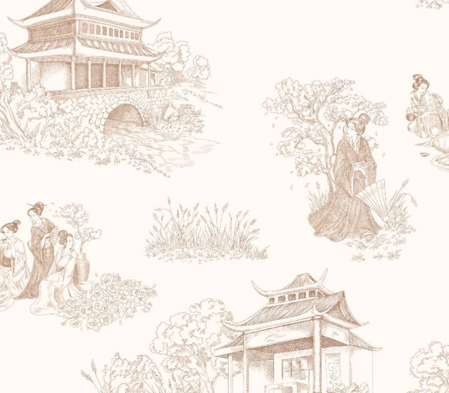 Фотообои на стену - графика, нежная, стильные, японские, бежевые, на кремовом фоне