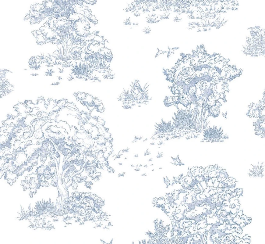 Фотообои на стену - графика, голубая, на белом фоне, деревья, стильные, нежная