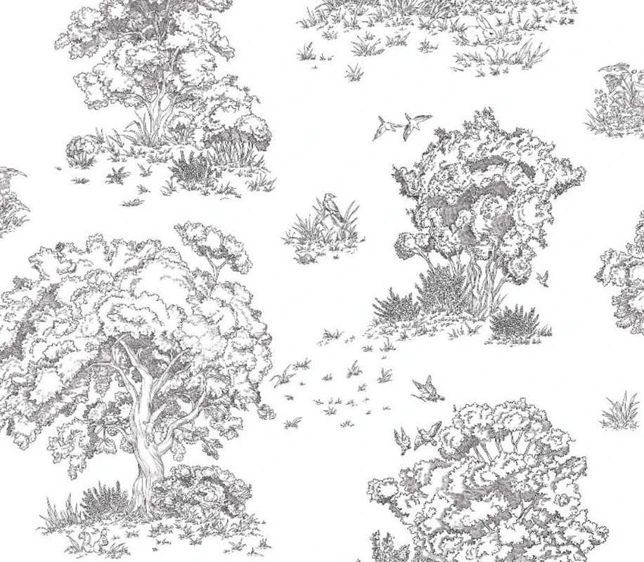 Фотообои на стену - графика, черно-белая, на белом фоне, деревья, стильные