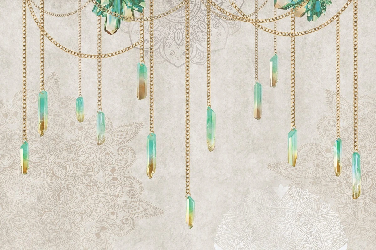 Фотообои на стену - графика, цепи, подвесы, кристалы, бежевые