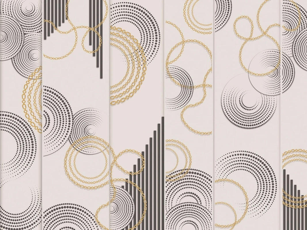 Фотообои на стену - геометрия, бежевые, цепи, графика, черные, золотые, на розовом фоне