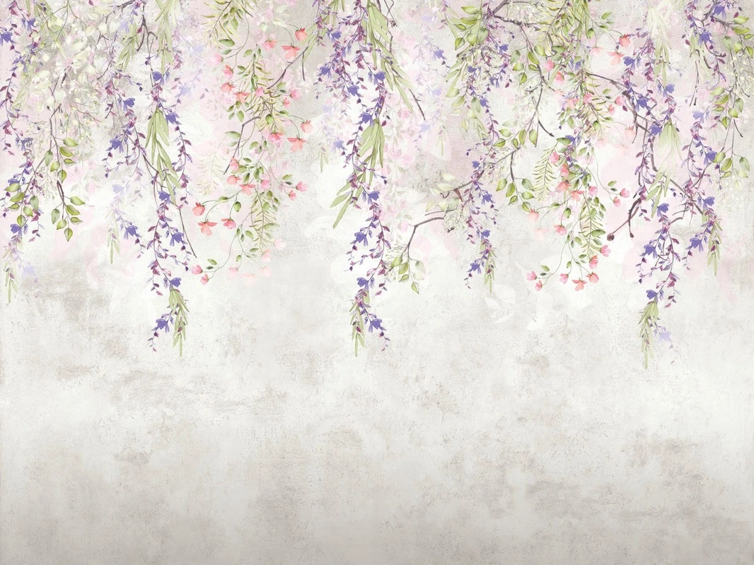 Фотообои и фрески на стену - цветы, свисающие, бежевые, лианы, серые