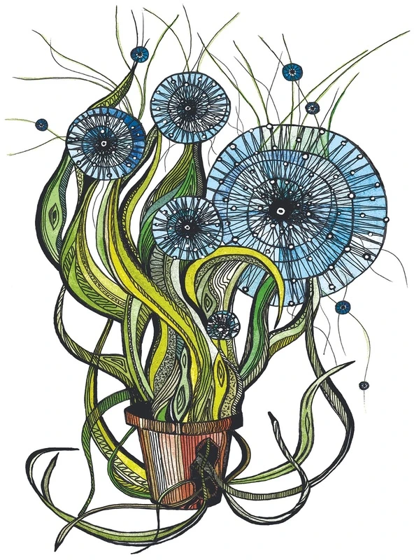 Фотообои на стену - цветы, графика, синий, зеленая, абстракция, круги