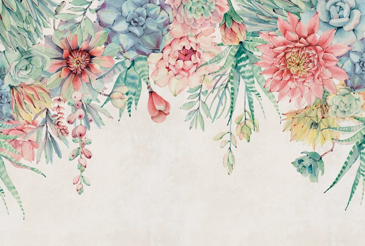 Фотообои на стену - цветы, пионы, розовая, зеленая, свисающие, с потолка