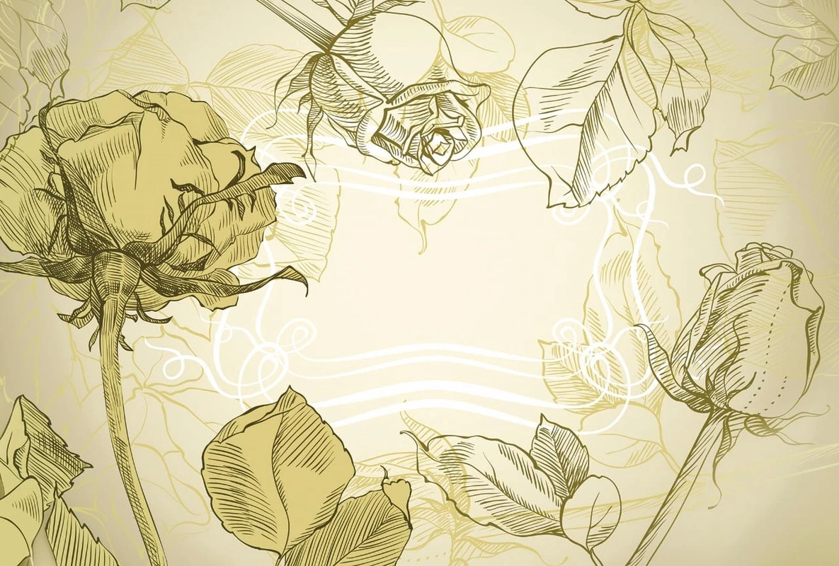 Фотообои на стену - цветы, зеленые, горчичные, графика, рисунок