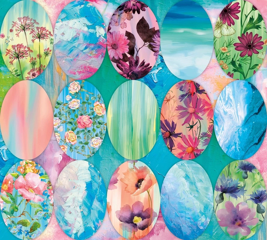 Фотообои на стену - цветы, овалы, яркие, разноцветные, синие, розовые