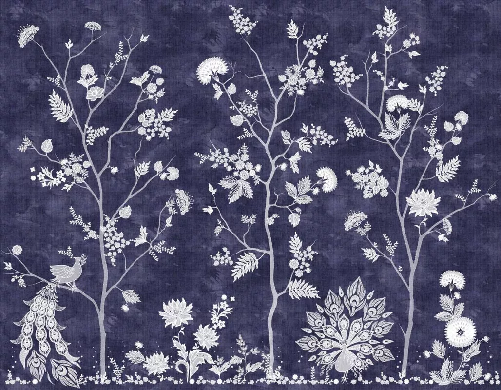 Фотообои и фрески на стену - синие, фиолетовые, деревья, сад, на синем фоне