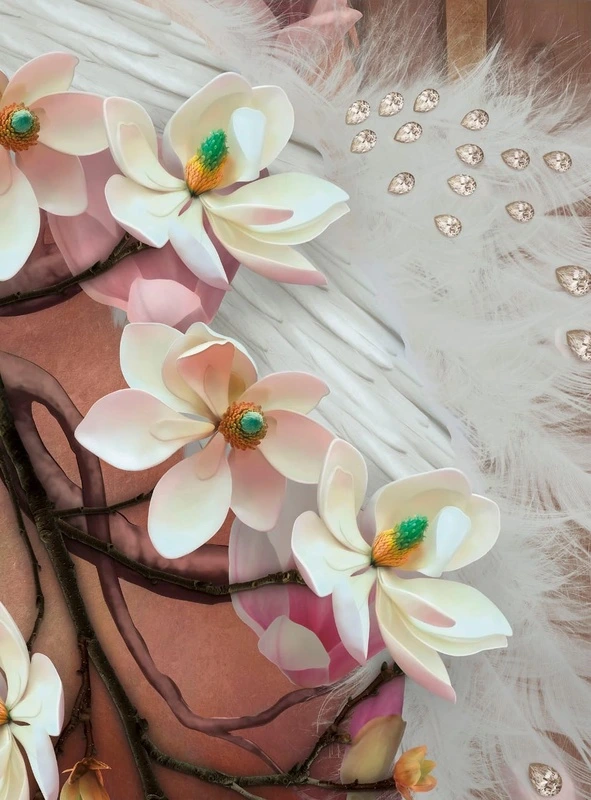 Фотообои на стену - цветы, белые магнолии