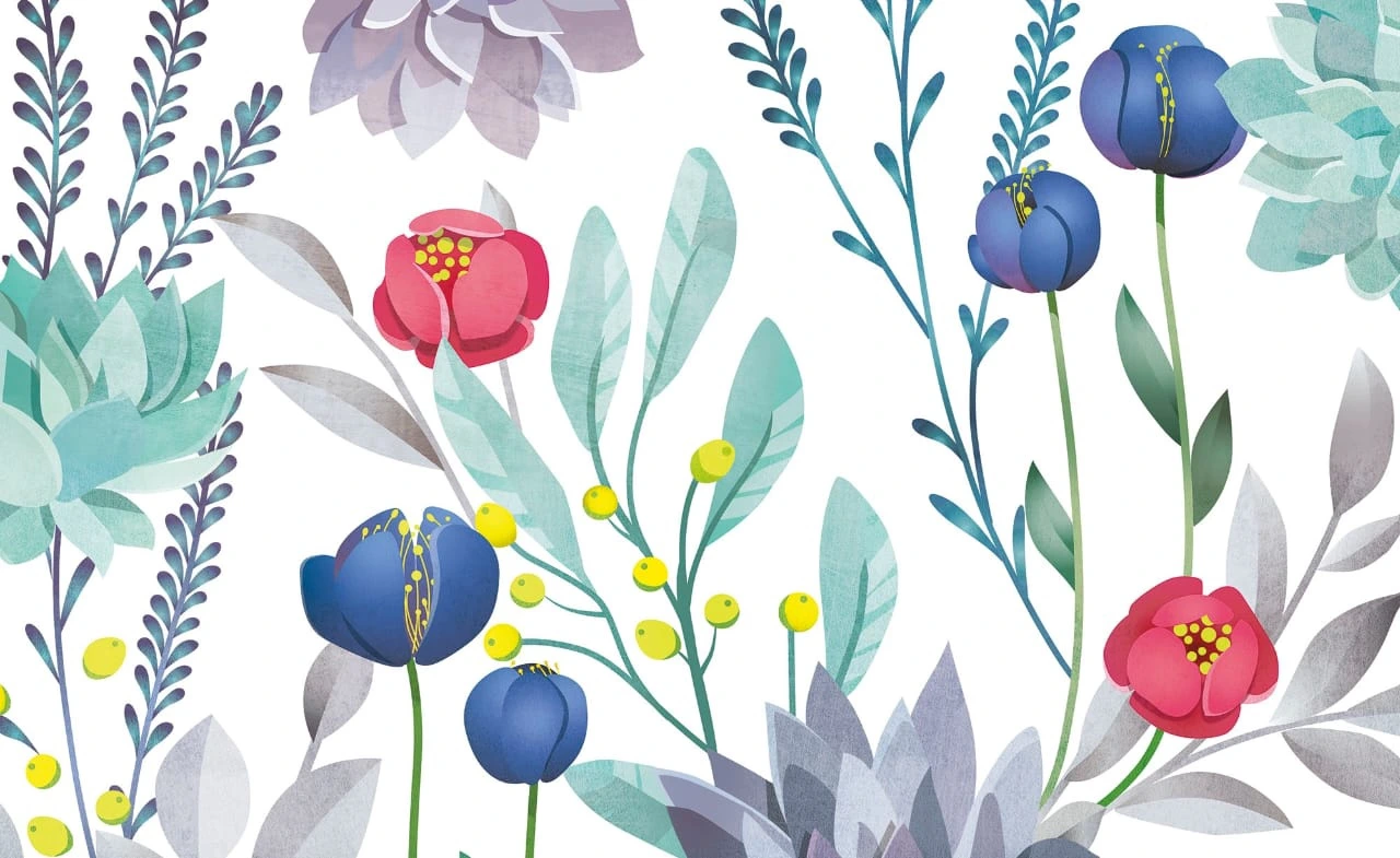 Фотообои на стену - цветы, листья, яркие