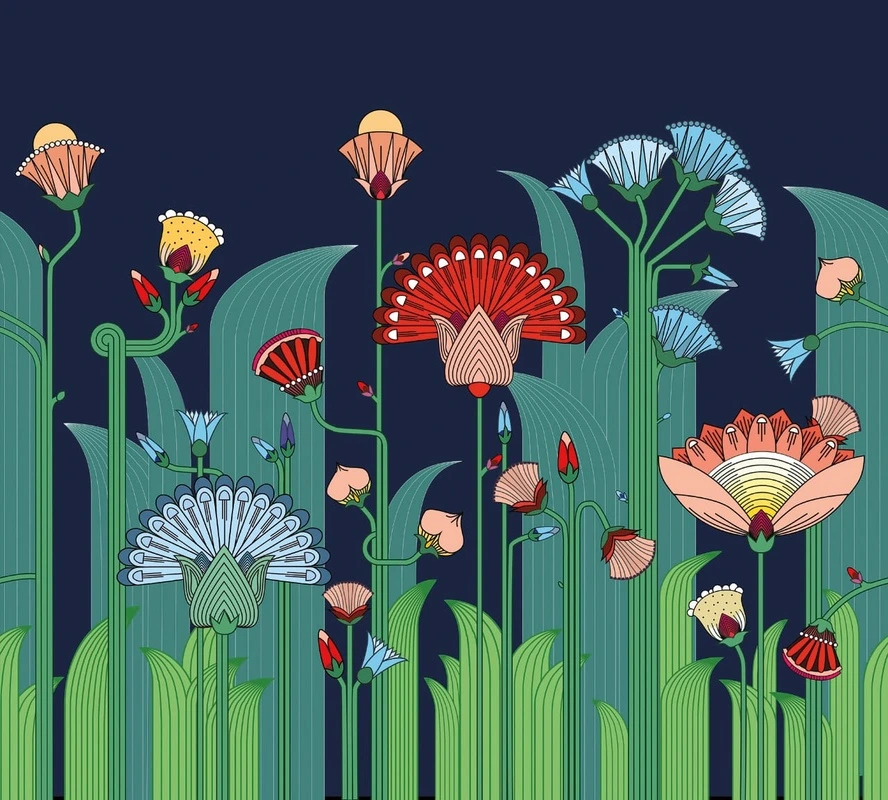 Фотообои на стену - цветы, зеленая, на черном фоне