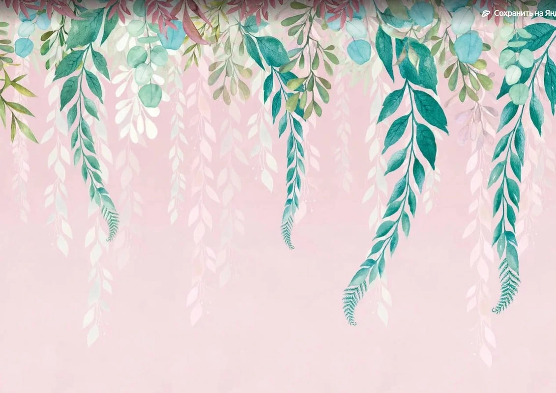 Фотообои на стену - цветы, листья, с потолка, розовая, зеленая