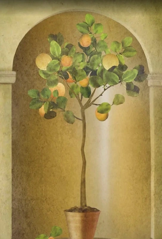 Фотообои на стену - цветы, арка, лимонное дерево