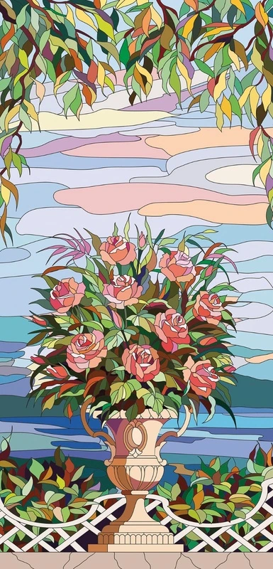 Фотообои на стену - цветы, букет, ваза, витраж