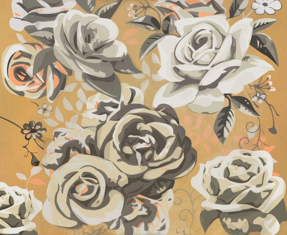 Фотообои на стену - цветы, графика, горчичная, розы