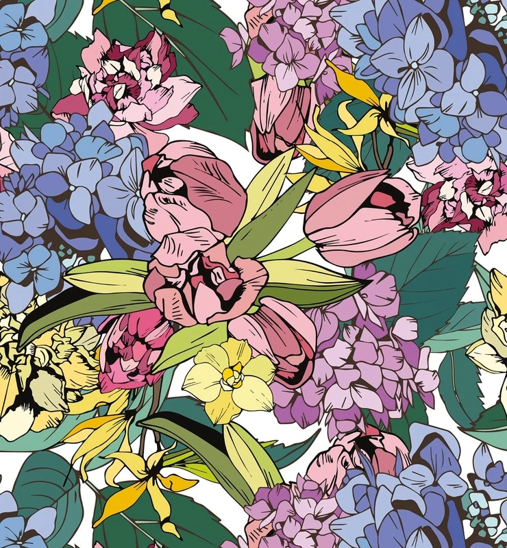 Фотообои на стену - цветы, тюльпаны, витраж, сиреневая