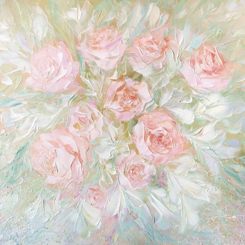 Фотообои на стену - цветы, нежно розовые, розы, светлые, живопись, бледные, нежные