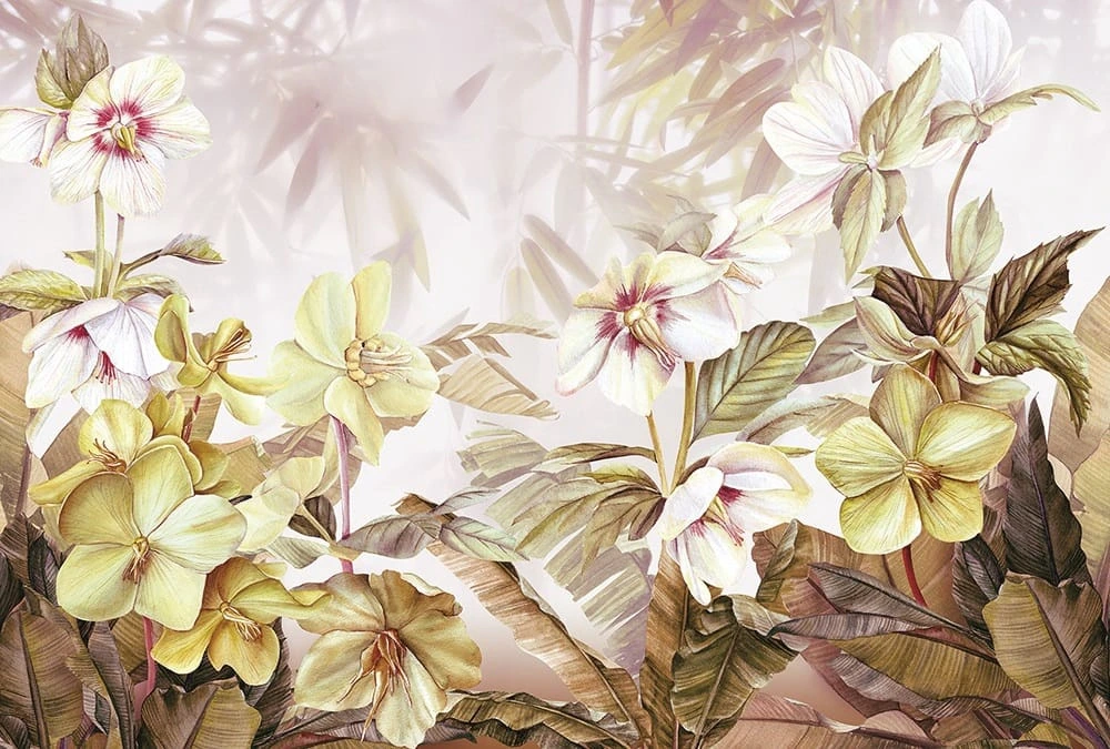 Фотообои на стену - цветы, желтые, живопись, картины, поляна цветов