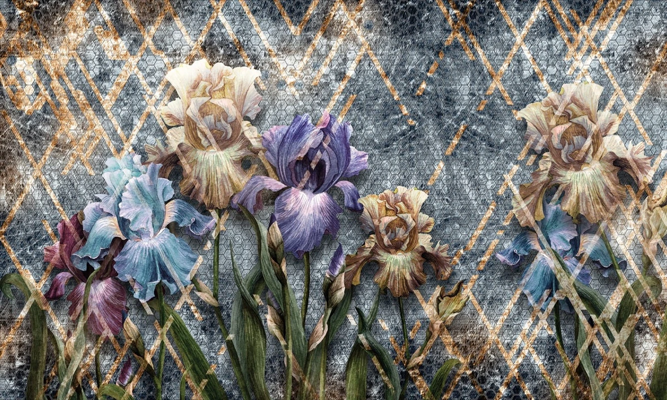 Фотообои на стену - цветы, ирисы, темные, с узором