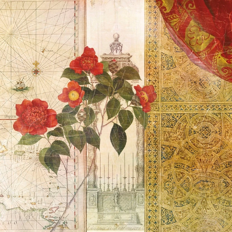 Фотообои на стену - цветы, пионы, красные, ветка пионов