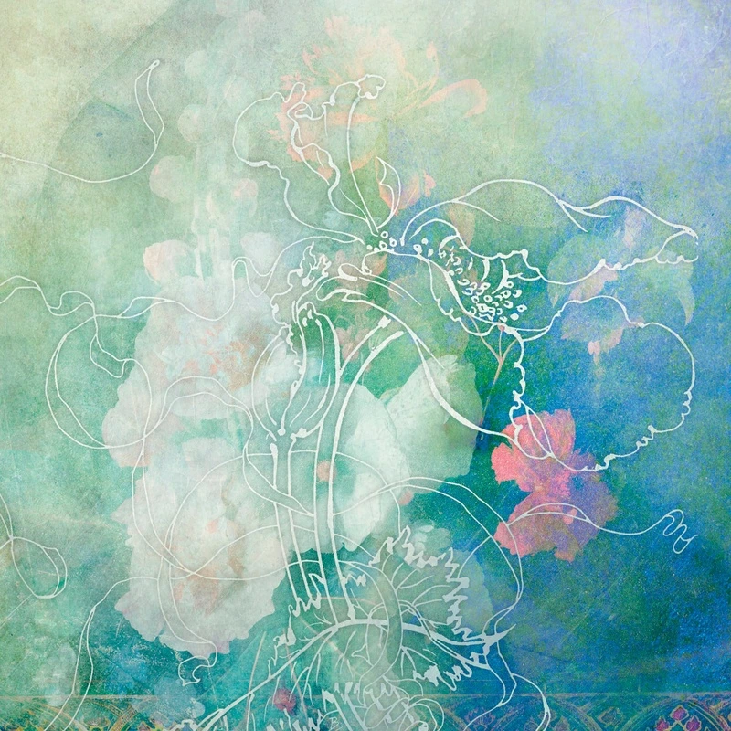 Фотообои на стену - цветы, абстракция, голубая, графика