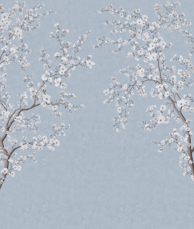 Фотообои на стену - шинуазри, сад, дерево, цветы, новинки, ветки, голубая, красивые, хорошего качества,  итальянские, нежные, уникальные, лучшие, самые красивые, пастельная, необычная