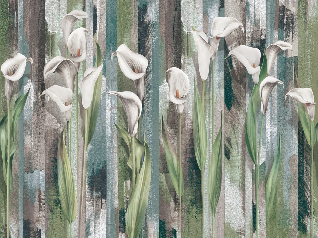 Фотообои на стену - цветы, каллы, листья, белые