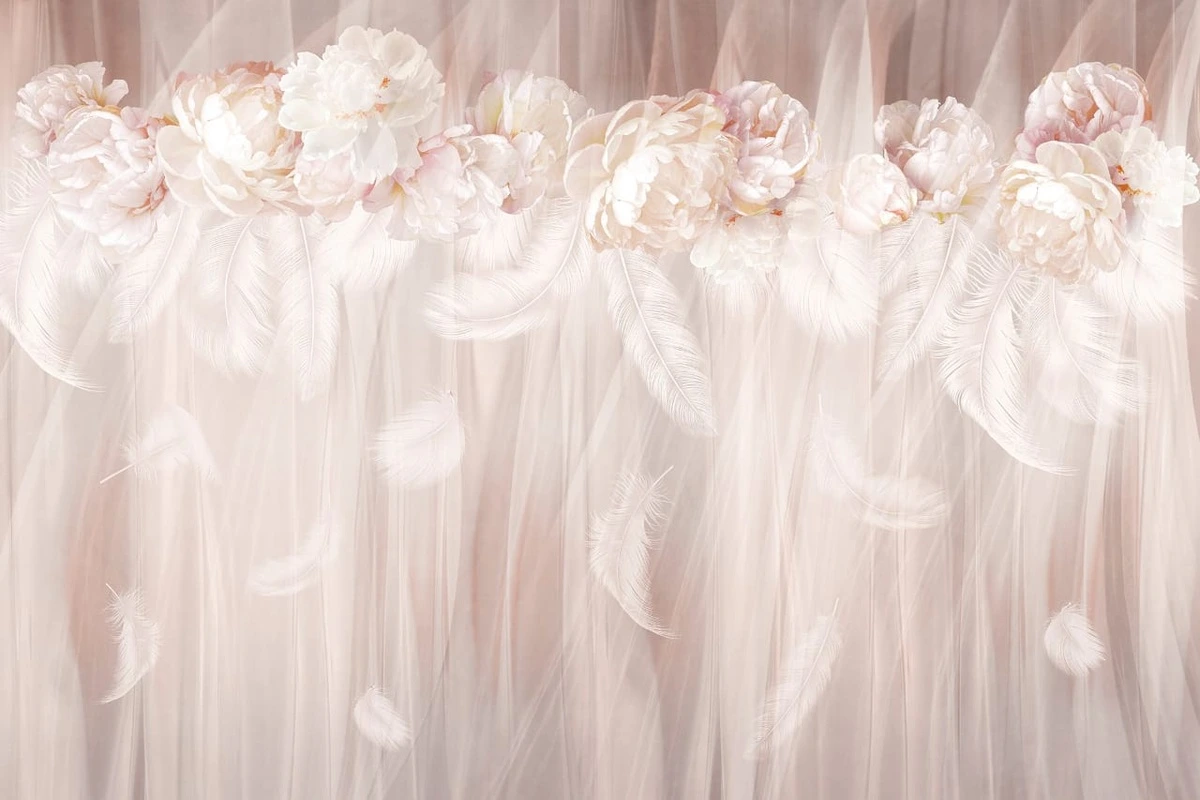 Фотообои на стену - цветы, бежевые, пионы, воздушные, нежные, легкие
