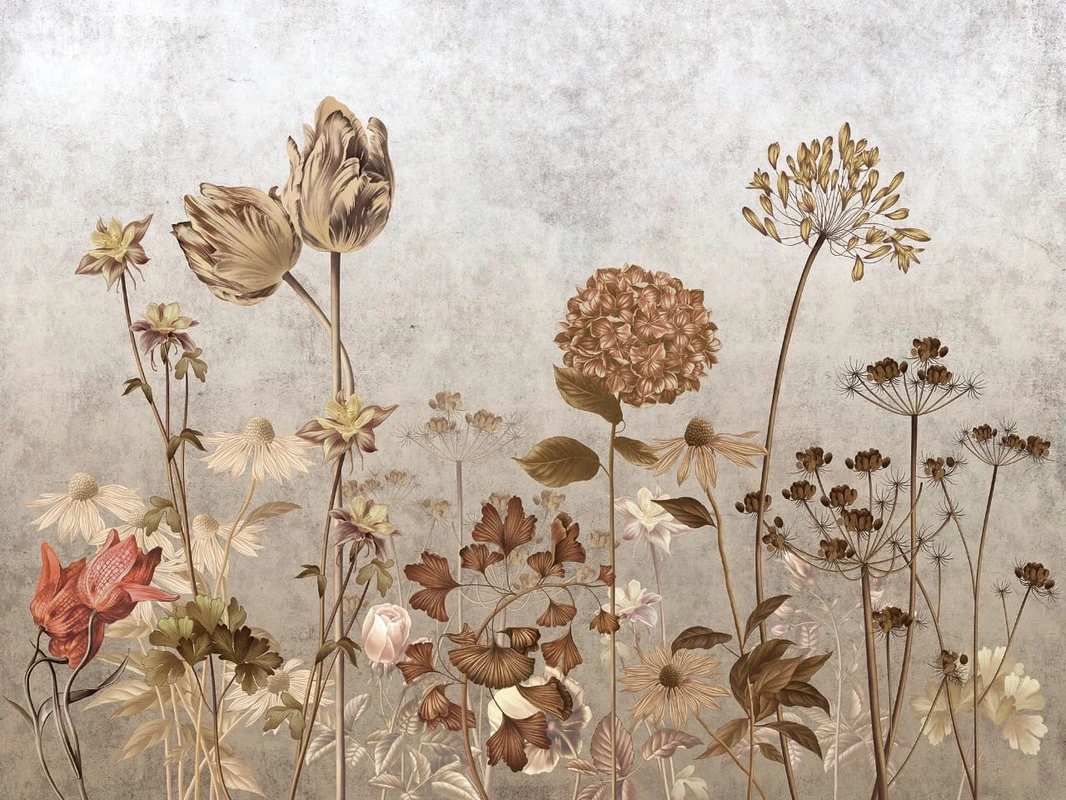 Фотообои на стену - цветы, бежевые, полевые, поляна