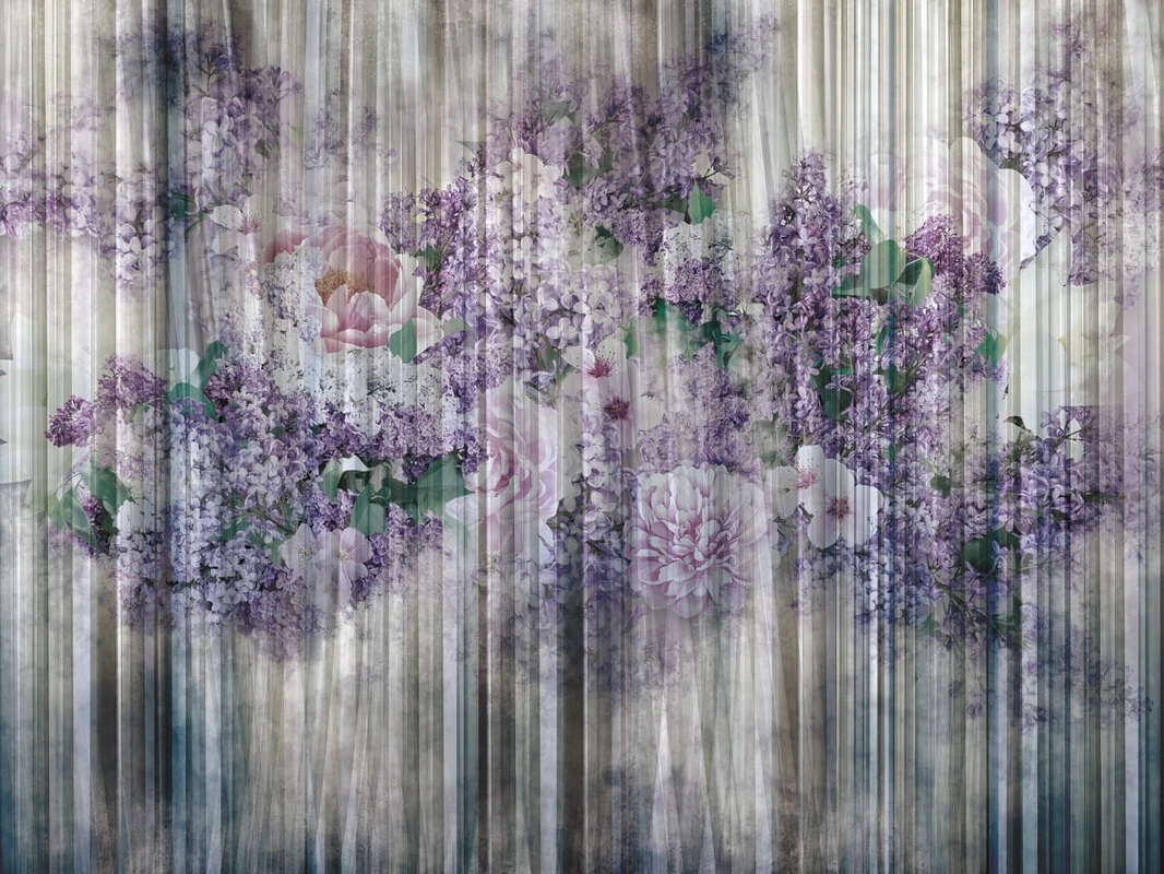 Фотообои на стену - цветы, лофт, темные, пионы, сирень, серая