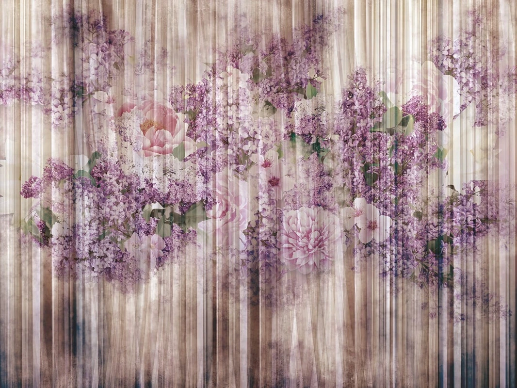 Фотообои на стену - цветы, лофт, сиреневая, темные, пионы, сирень