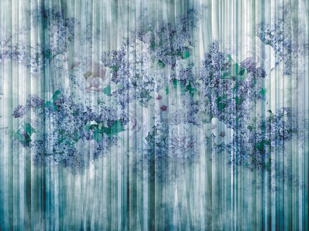 Фотообои на стену - цветы, лофт, сиреневая, темные, пионы, сирень, голубая